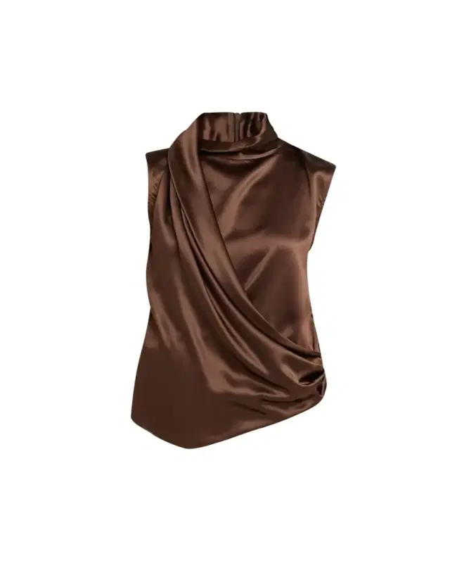 Brunello Cucinelli Silk Draped Sleeveless Blouse