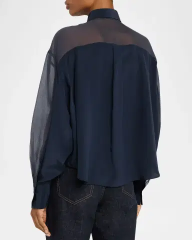 Brunello Cucinelli Chiffon Raglan Sleeve Button-Down Shirt | Thumbnail 2 Brunello Cucinelli Chiffon Raglan Sleeve Button-Down Shirt | Thumbnail 2