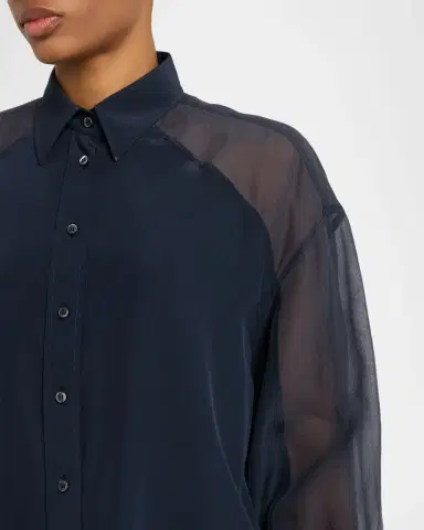 Brunello Cucinelli Chiffon Raglan Sleeve Button-Down Shirt | Thumbnail 4 Brunello Cucinelli Chiffon Raglan Sleeve Button-Down Shirt | Thumbnail 4
