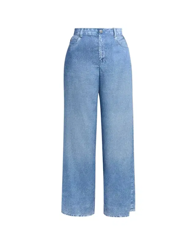 Kobi Halperin Sage Denim-Print Wide-Leg Pants