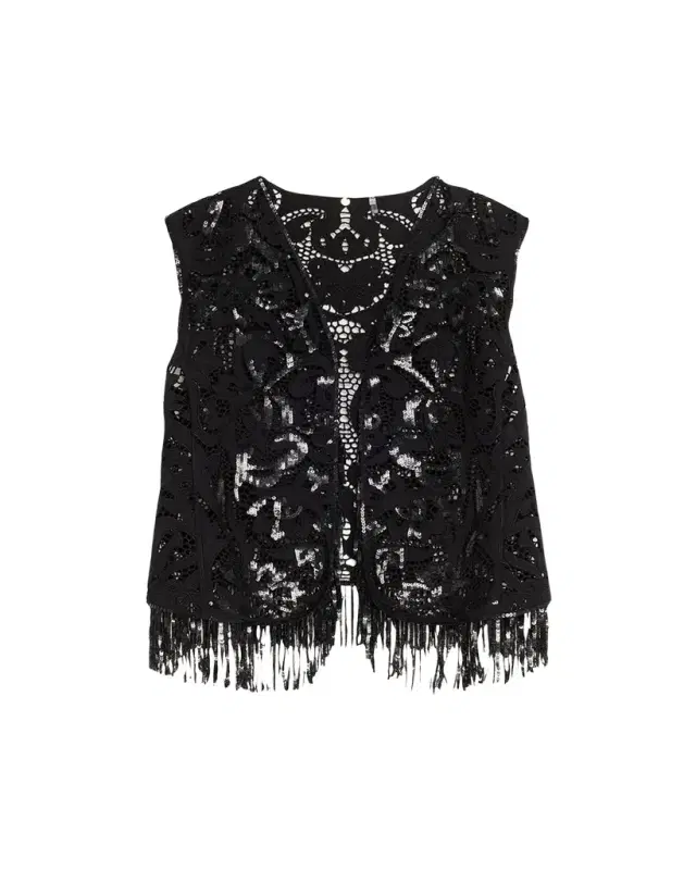 Maeve Fringed Sequin Lace Vest
