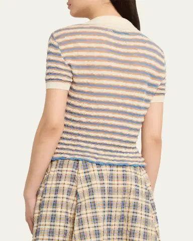 BERNADETTE Ophelia Striped Crinkle Wool Polo Shirt | Thumbnail 3 BERNADETTE Ophelia Striped Crinkle Wool Polo Shirt | Thumbnail 3