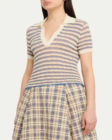 BERNADETTE Ophelia Striped Crinkle Wool Polo Shirt | Thumbnail 4 BERNADETTE Ophelia Striped Crinkle Wool Polo Shirt | Thumbnail 4