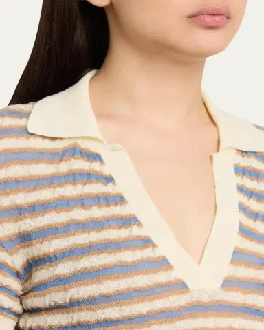 BERNADETTE Ophelia Striped Crinkle Wool Polo Shirt | Thumbnail 5 BERNADETTE Ophelia Striped Crinkle Wool Polo Shirt | Thumbnail 5