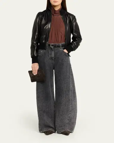 Brunello Cucinelli Turtleneck Leather Bomber Jacket | Thumbnail 2