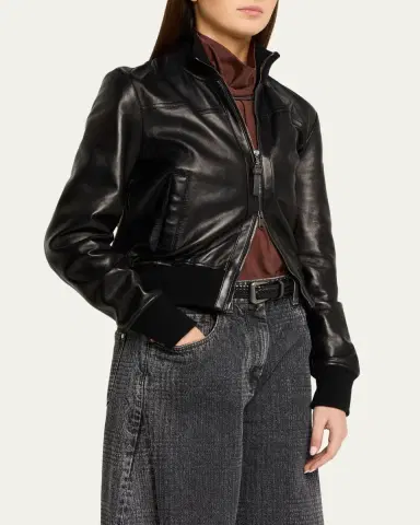 Brunello Cucinelli Turtleneck Leather Bomber Jacket | Thumbnail 4