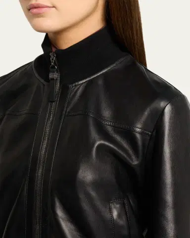 Brunello Cucinelli Turtleneck Leather Bomber Jacket | Thumbnail 5