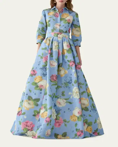 Carolina Herrera Floral Pleated Faille Ball Skirt | Thumbnail 2