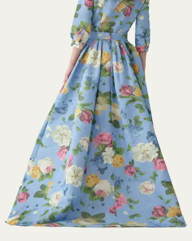 Carolina Herrera Floral Pleated Faille Ball Skirt | Thumbnail 3
