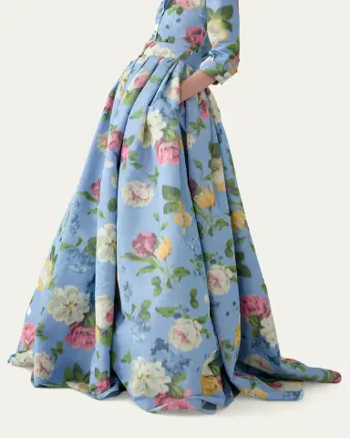 Carolina Herrera Floral Pleated Faille Ball Skirt | Thumbnail 4