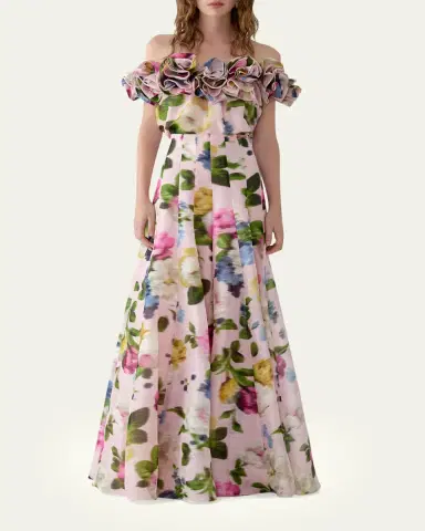 Carolina Herrera Rosette Off-The-Shoulder Floral Silk Blouse | Thumbnail 2 Carolina Herrera Rosette Off-The-Shoulder Floral Silk Blouse | Thumbnail 2