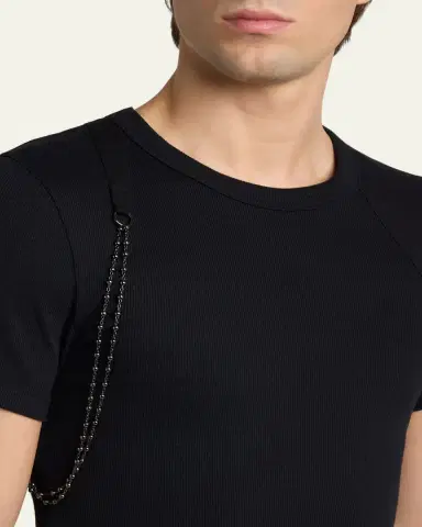 Alexander McQueen Men's Beaded Harness Micro-Rib Cotton Crewneck T-Shirt | Thumbnail 5