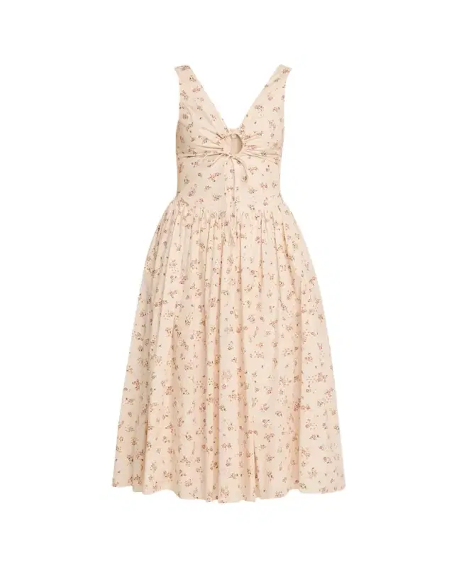 Markarian Penelope Sleeveless Floral Cotton Keyhole Midi Dress