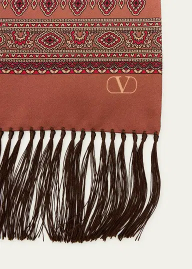 Valentino Garavani Men's Silk Fringe Medallion Scarf | Thumbnail 2