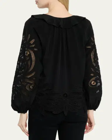 Ulla Johnson Adonis Embroidered Silk Blouse | Thumbnail 3