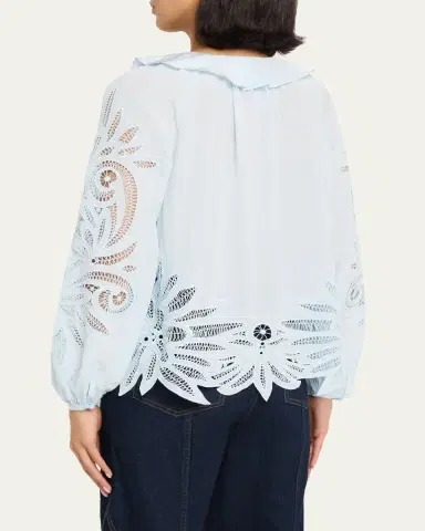 Ulla Johnson Adonis Embroidered Silk Blouse | Thumbnail 7