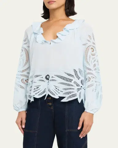 Ulla Johnson Adonis Embroidered Silk Blouse | Thumbnail 8