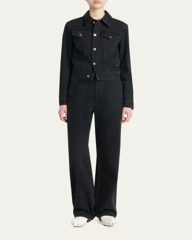 Bottega Veneta Intrecciato-Collar Faded Black Denim Jacket | Thumbnail 2