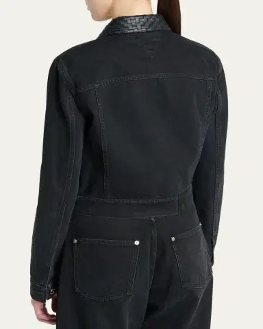 Bottega Veneta Intrecciato-Collar Faded Black Denim Jacket | Thumbnail 3