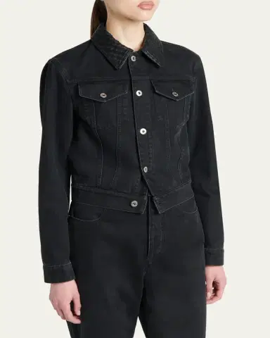 Bottega Veneta Intrecciato-Collar Faded Black Denim Jacket | Thumbnail 4