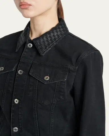 Bottega Veneta Intrecciato-Collar Faded Black Denim Jacket | Thumbnail 5