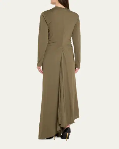 Bottega Veneta Long-Sleeve Draped Matte Crepe Maxi Dress | Thumbnail 3 Bottega Veneta Long-Sleeve Draped Matte Crepe Maxi Dress | Thumbnail 3