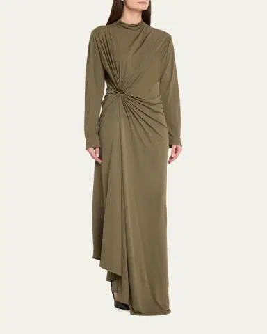Bottega Veneta Long-Sleeve Draped Matte Crepe Maxi Dress | Thumbnail 4 Bottega Veneta Long-Sleeve Draped Matte Crepe Maxi Dress | Thumbnail 4