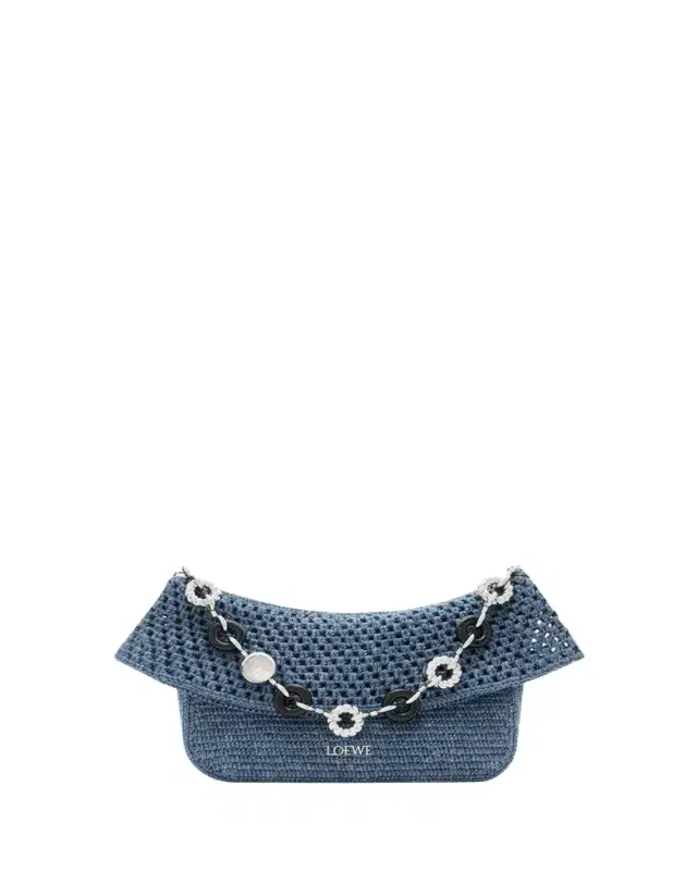 LOEWE x Paula's Ibiza Ola Medium Bag in Denim-Effect Raffia