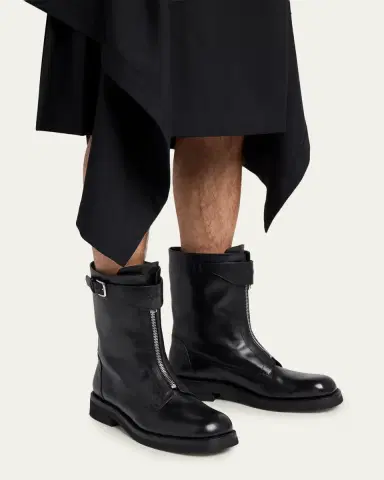 McQueen Men's Biker Leather Center-Zip Buckle Boots | Thumbnail 2 McQueen Men's Biker Leather Center-Zip Buckle Boots | Thumbnail 2