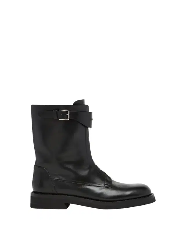 McQueen Men's Biker Leather Center-Zip Buckle Boots