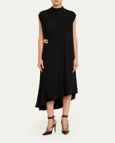 Bottega Veneta Mock-Neck Gathered Jersey Asymmetric Midi Dress | Thumbnail 2 Bottega Veneta Mock-Neck Gathered Jersey Asymmetric Midi Dress | Thumbnail 2
