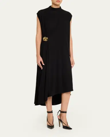 Bottega Veneta Mock-Neck Gathered Jersey Asymmetric Midi Dress | Thumbnail 4 Bottega Veneta Mock-Neck Gathered Jersey Asymmetric Midi Dress | Thumbnail 4