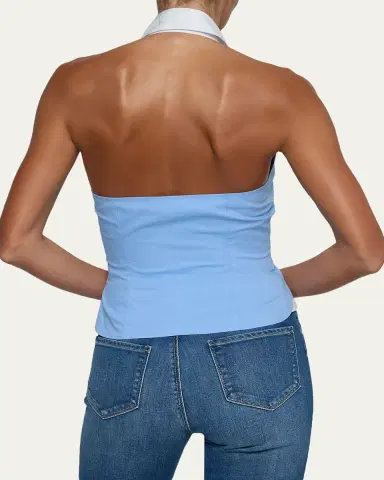 L'Agence Rina Cotton Poplin Collared Halter Top | Thumbnail 3 L'Agence Rina Cotton Poplin Collared Halter Top | Thumbnail 3