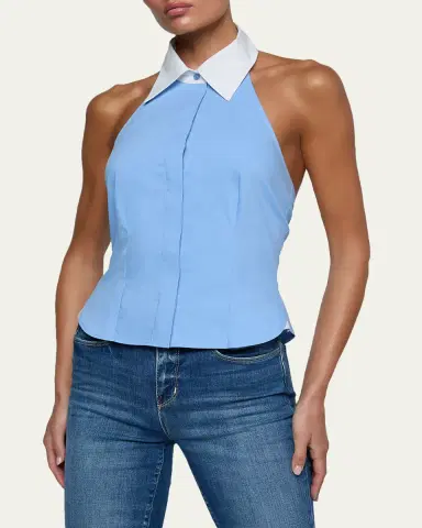 L'Agence Rina Cotton Poplin Collared Halter Top | Thumbnail 4 L'Agence Rina Cotton Poplin Collared Halter Top | Thumbnail 4