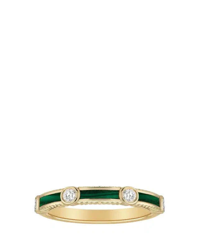 Rayon Ring in Malachite, Yellow Gold and Diamonds