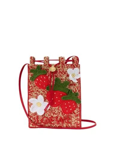 Loewe x Paula's Ibiza Strawberry Applique Raffia Pouch Bag | Thumbnail 1 Loewe x Paula's Ibiza Strawberry Applique Raffia Pouch Bag | Thumbnail 1