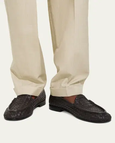 Bottega Veneta Men's Silenzio Intrecciato Napa Leather Loafers | Thumbnail 2