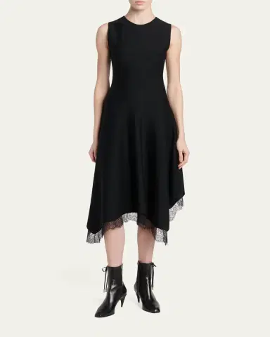 Alexander McQueen Sleeveless Lace-Trim Asymmetric Handkerchief Midi Dress | Thumbnail 2 Alexander McQueen Sleeveless Lace-Trim Asymmetric Handkerchief Midi Dress | Thumbnail 2