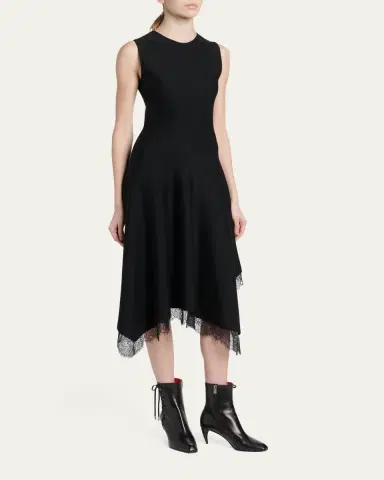Alexander McQueen Sleeveless Lace-Trim Asymmetric Handkerchief Midi Dress | Thumbnail 4 Alexander McQueen Sleeveless Lace-Trim Asymmetric Handkerchief Midi Dress | Thumbnail 4