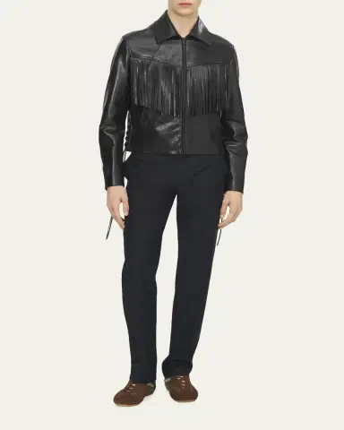 McQueen Men's Western Fringe-Trim Leather Jacket | Thumbnail 2