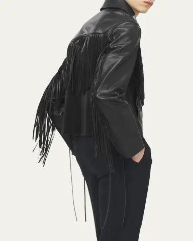McQueen Men's Western Fringe-Trim Leather Jacket | Thumbnail 3