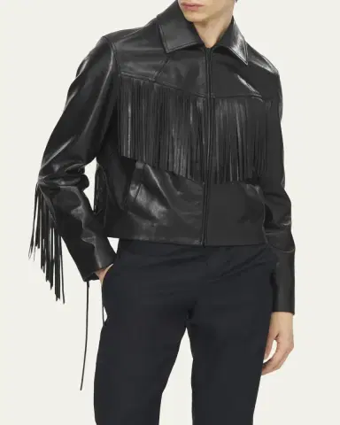 McQueen Men's Western Fringe-Trim Leather Jacket | Thumbnail 5