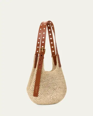Loewe x Paula's Ibiza Small Punch Hole Hobo Bag in Raffia and Leather | Thumbnail 2