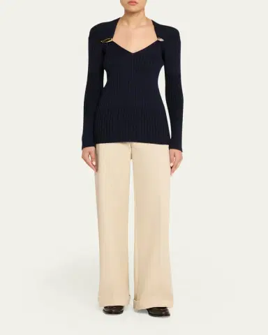Bottega Veneta Claw Embellished Cashmere-Silk Rib Sweater | Thumbnail 2