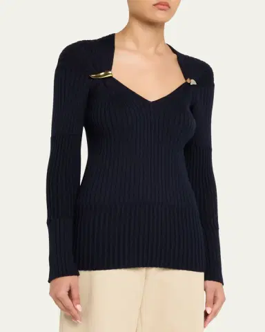 Bottega Veneta Claw Embellished Cashmere-Silk Rib Sweater | Thumbnail 4