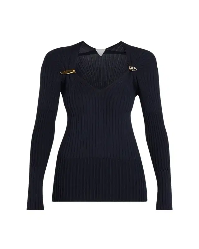 Claw Embellished Cashmere-Silk Rib Sweater