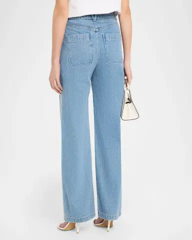 Veronica Beard Taylor Embroidered Patch-Pocket Straight-Leg Jeans | Thumbnail 2 Veronica Beard Taylor Embroidered Patch-Pocket Straight-Leg Jeans | Thumbnail 2