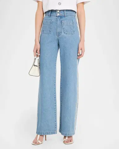 Veronica Beard Taylor Embroidered Patch-Pocket Straight-Leg Jeans | Thumbnail 3 Veronica Beard Taylor Embroidered Patch-Pocket Straight-Leg Jeans | Thumbnail 3