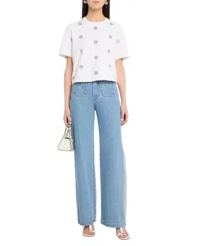 Veronica Beard Taylor Embroidered Patch-Pocket Straight-Leg Jeans | Thumbnail 1 Veronica Beard Taylor Embroidered Patch-Pocket Straight-Leg Jeans | Thumbnail 1