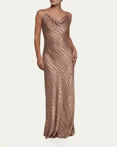 L'Agence Christine Cowl-Neck Burnout Satin Gown | Thumbnail 2 L'Agence Christine Cowl-Neck Burnout Satin Gown | Thumbnail 2